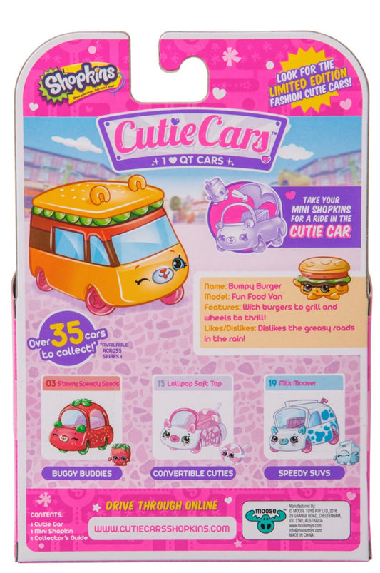 CUTIE CARS SHOPKINS S1 W2 SINGLE PACK #20 BUMPY BURGER