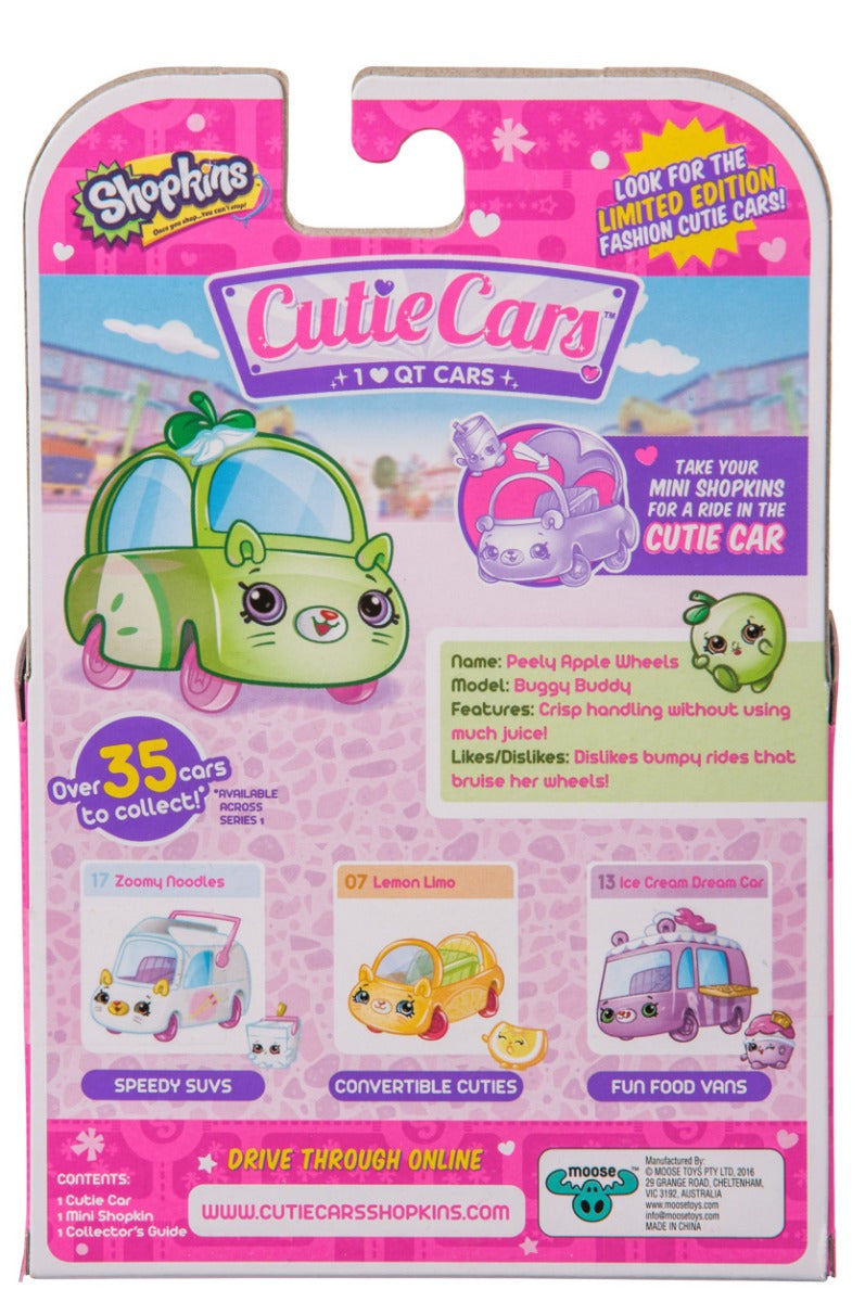 CUTIE CARS SHOPKINS S1 SINGLE PACK #08 PEELY APPLE WHEELS