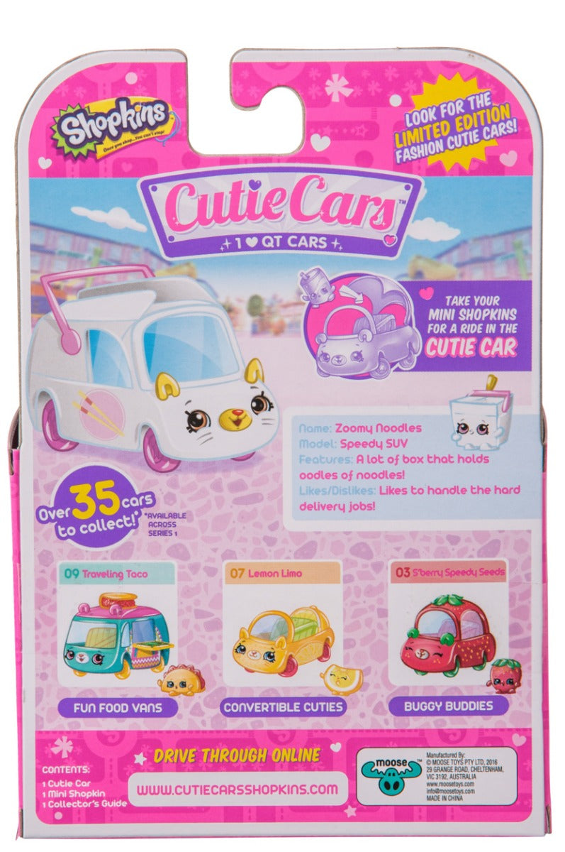 CUTIE CARS SHOPKINS S1 SINGLE PACK #17 ZOOMY NOODLES