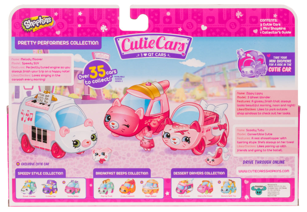 CUTIE CARS SHOPKINS S2 3 PACK PRETTY PERFORMERS COLLECTION