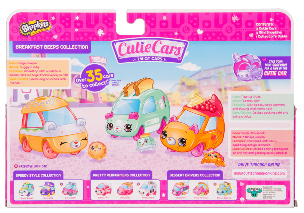 CUTIE CARS SHOPKINS S2 3 PACK BREAKFAST BEEPS COLLECTION