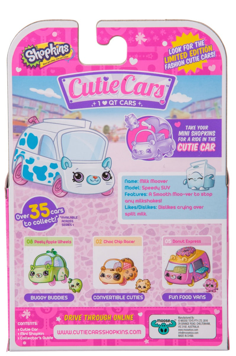 CUTIE CARS SHOPKINS S1 W2 SINGLE PACK #19 MILK MOOVER