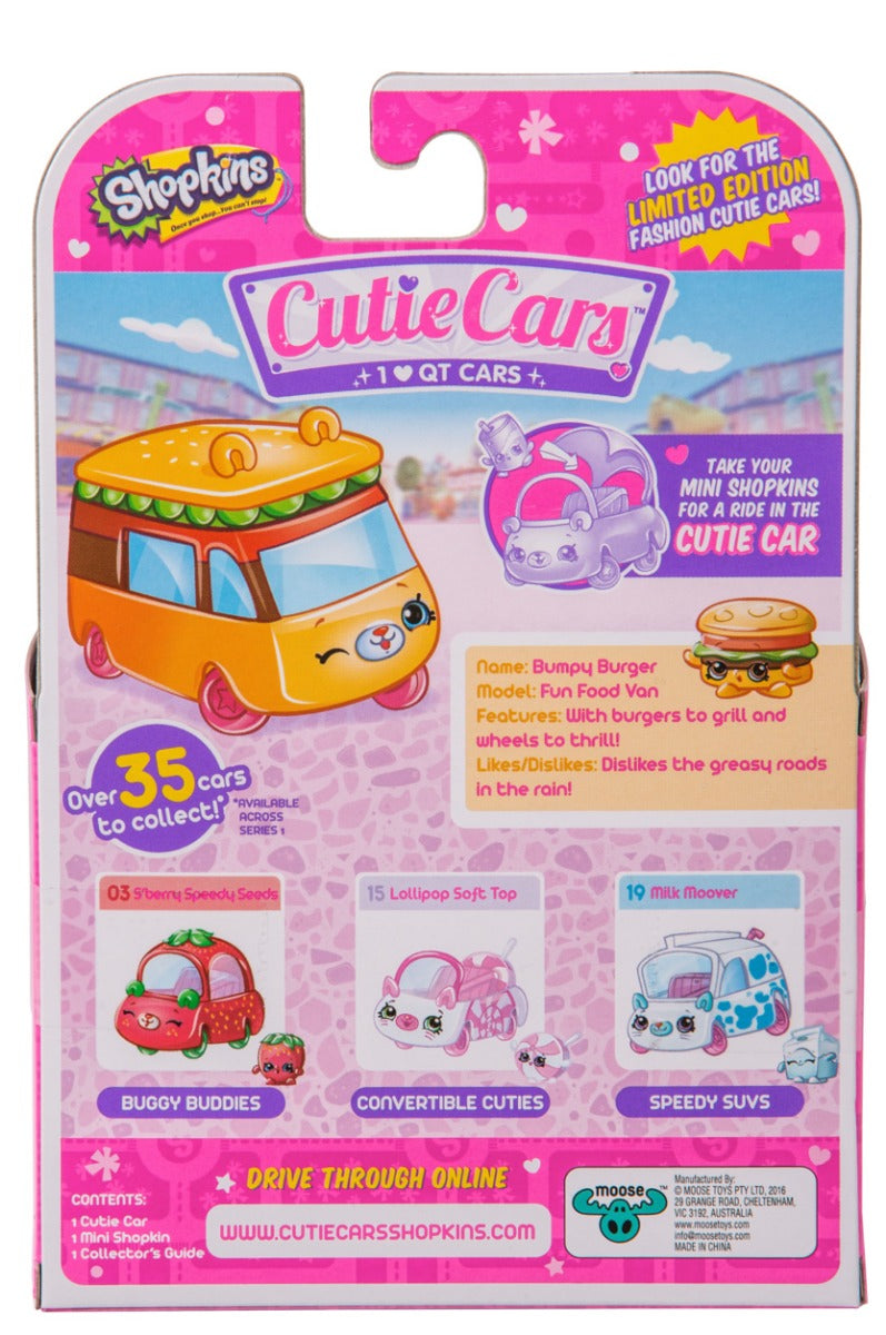 CUTIE CARS SHOPKINS S1 W2 SINGLE PACK #20 BUMPY BURGER