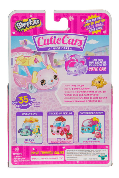 CUTIE CARS SHOPKINS S3 W2 SINGLE PACK QT3-24 POOP COUPE