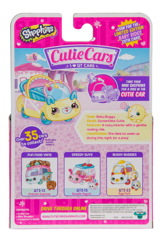 CUTIE CARS SHOPKINS S3 W2 SINGLE PACK QT3-25 BABY BUGGY