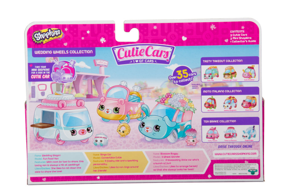 CUTIE CARS SHOPKINS S3 3 PACK WEDDING WHEELS COLLECTION