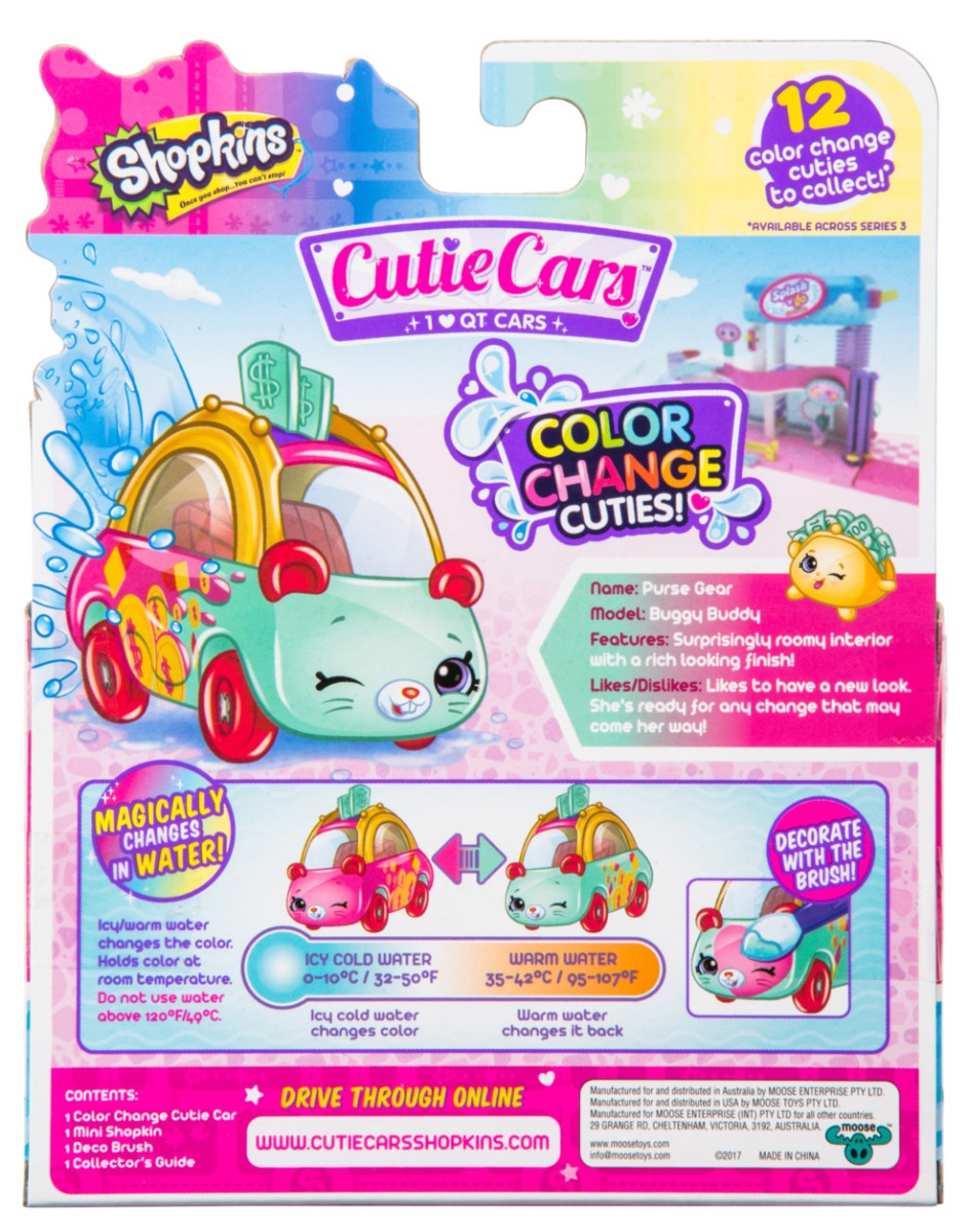 CUTIE CARS SHOPKINS W1 COLOR CHANGE PACK QT3-C07 PURSE GEAR