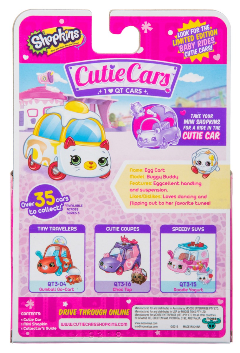 CUTIE CARS SHOPKINS S3 W2 SINGLE PACK QT3-22 EGG CART
