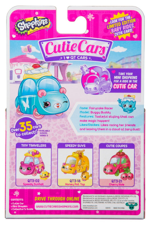 CUTIE CARS SHOPKINS S3 W2 SINGLE PACK QT3-17 FAIRYCAKE RACER