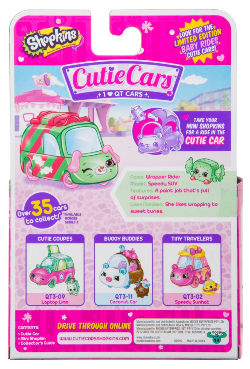 CUTIE CARS SHOPKINS S3 W2 SINGLE PACK QT3-08 WRAPPER RIDER