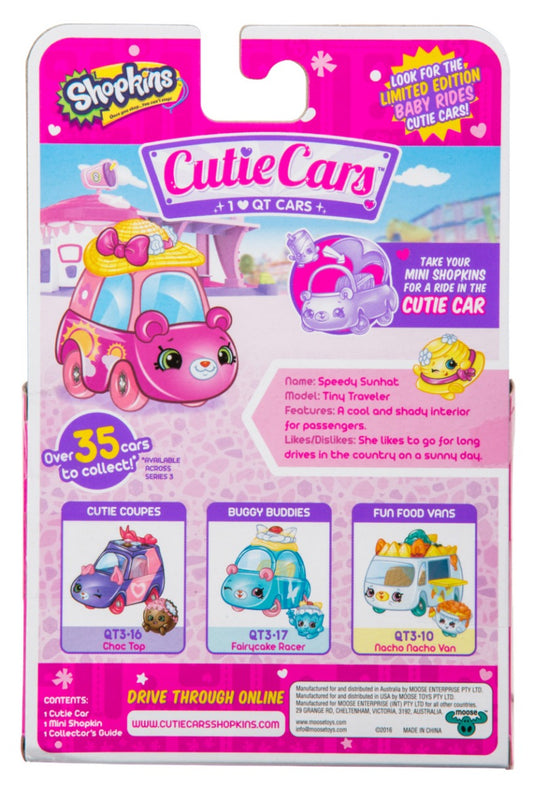 CUTIE CARS SHOPKINS S3 W2 SINGLE PACK QT3-02 SPEEDY SUNHAT