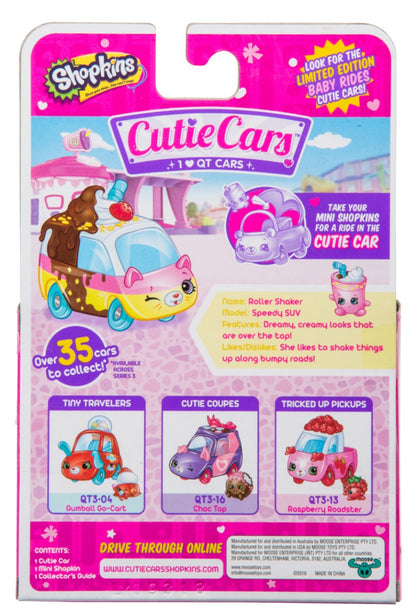 CUTIE CARS SHOPKINS S3 W2 SINGLE PACK QT3-05 ROLLER SHAKER