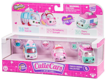 CUTIE CARS SHOPKINS S1 3 PACK FREEZY RIDERS