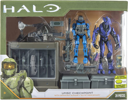 HALO 4” Mission Pack UNSC Checkpoint with Spartan Gungir + Elite Mercenary