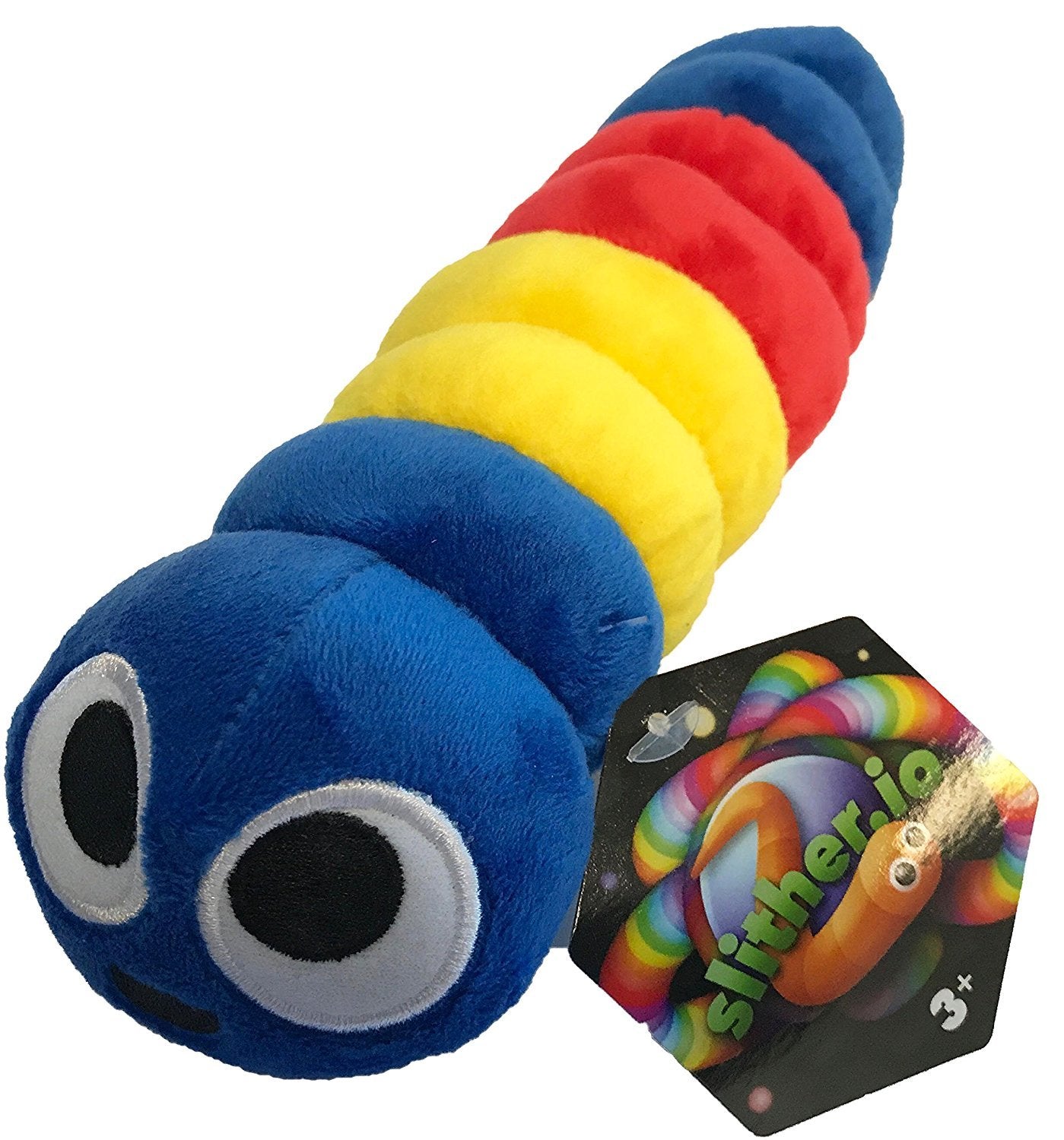 SLITHER.IO 8" BENDABLE PLUSH RED YELLOW BLUE FACE